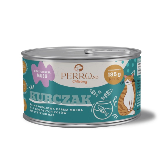 WOW Cat Kawałki wołowiny w sosie 85g PERROLand CATering Kurczak 185 g – monobiałkowa mokra karma dla kota w puszce